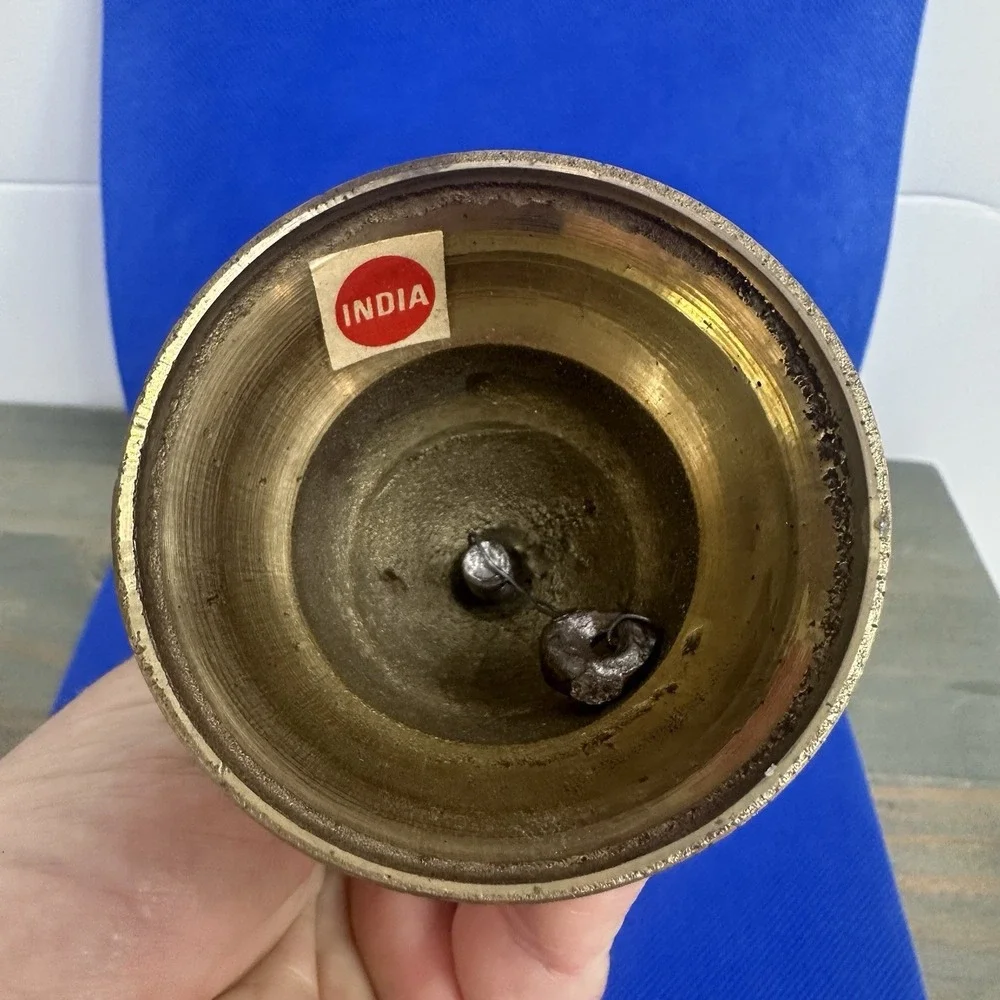 Bell Brass Old School Bell Brown Wood Handle India Handbell Dinner Farmhouse 6.5